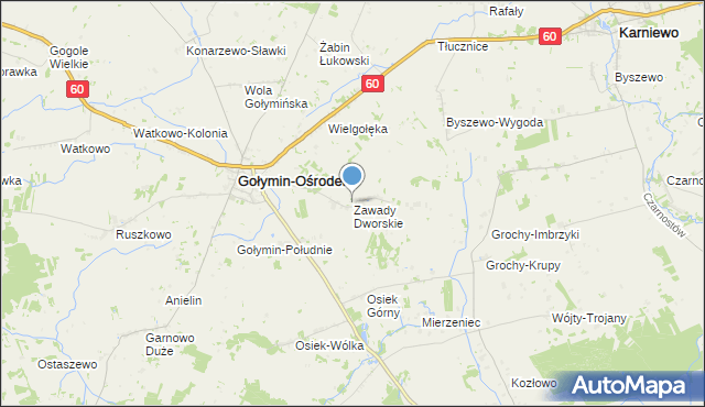mapa Zawady Dworskie, Zawady Dworskie gmina Gołymin-Ośrodek na mapie Targeo